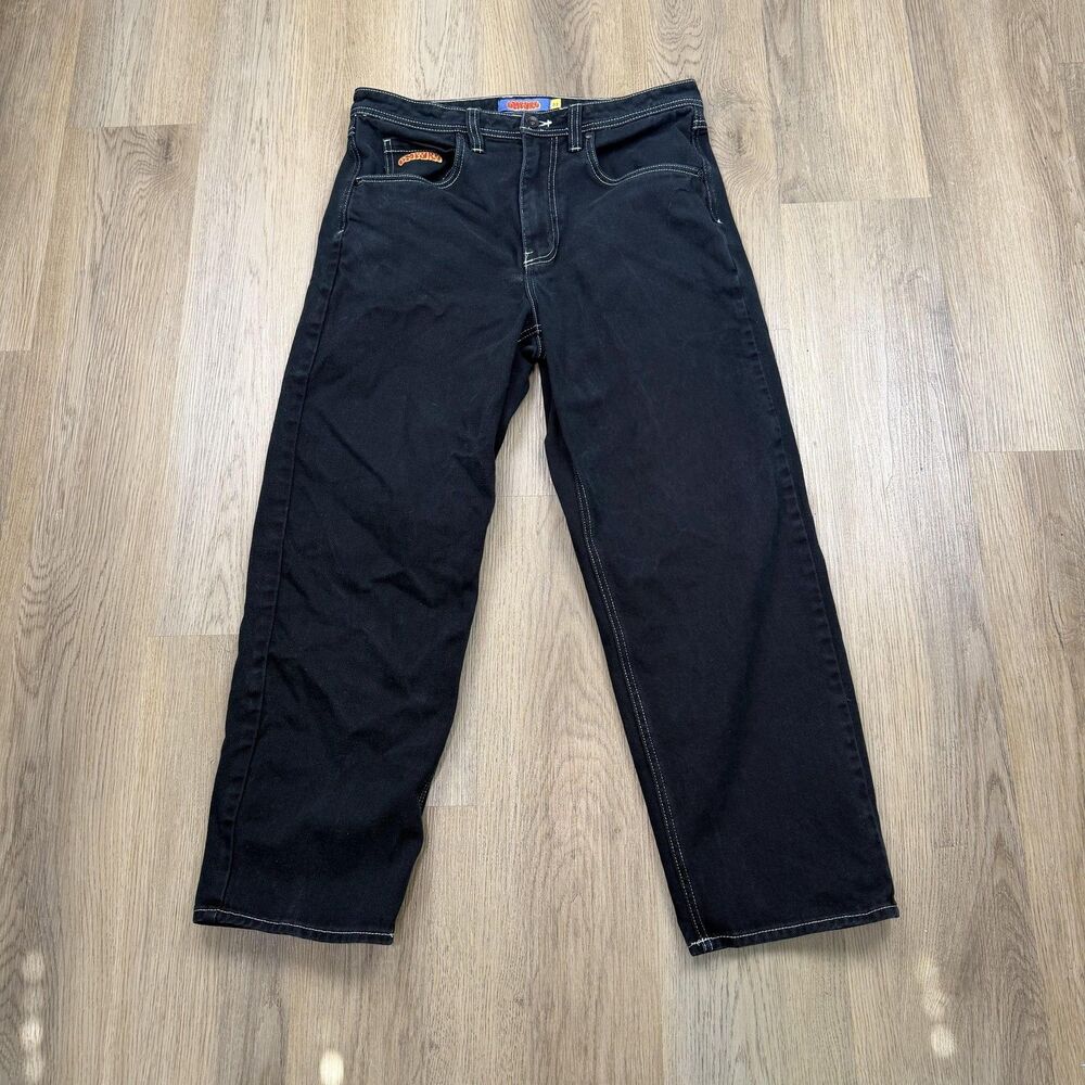 Empyre Jeans Mens 32x30 Black Denim Relaxed Straight Embroidered Pockets